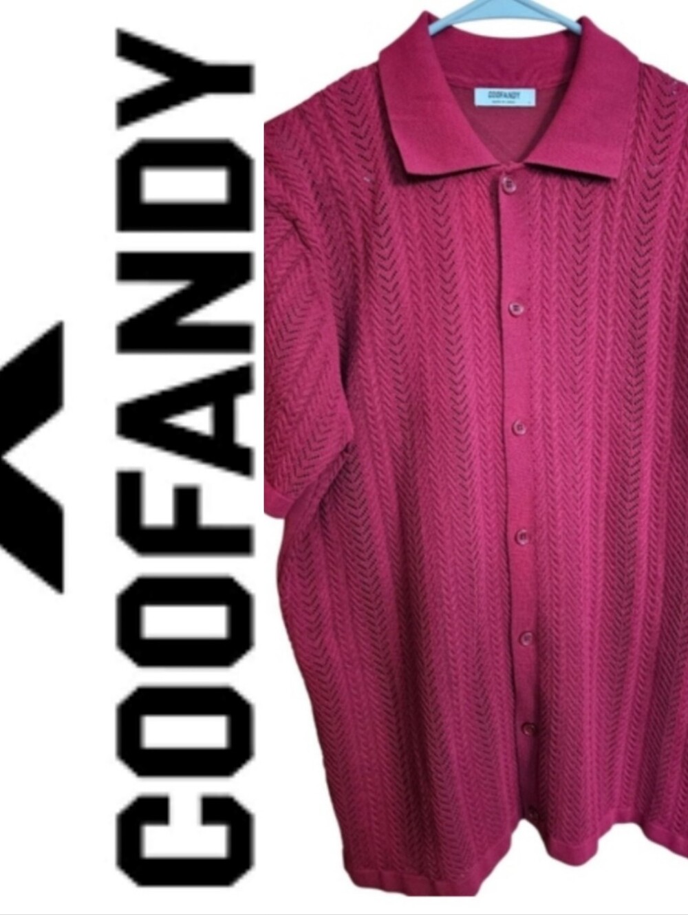 Coofandy Button-Up Knit Short-sleeved Sweater, Large
